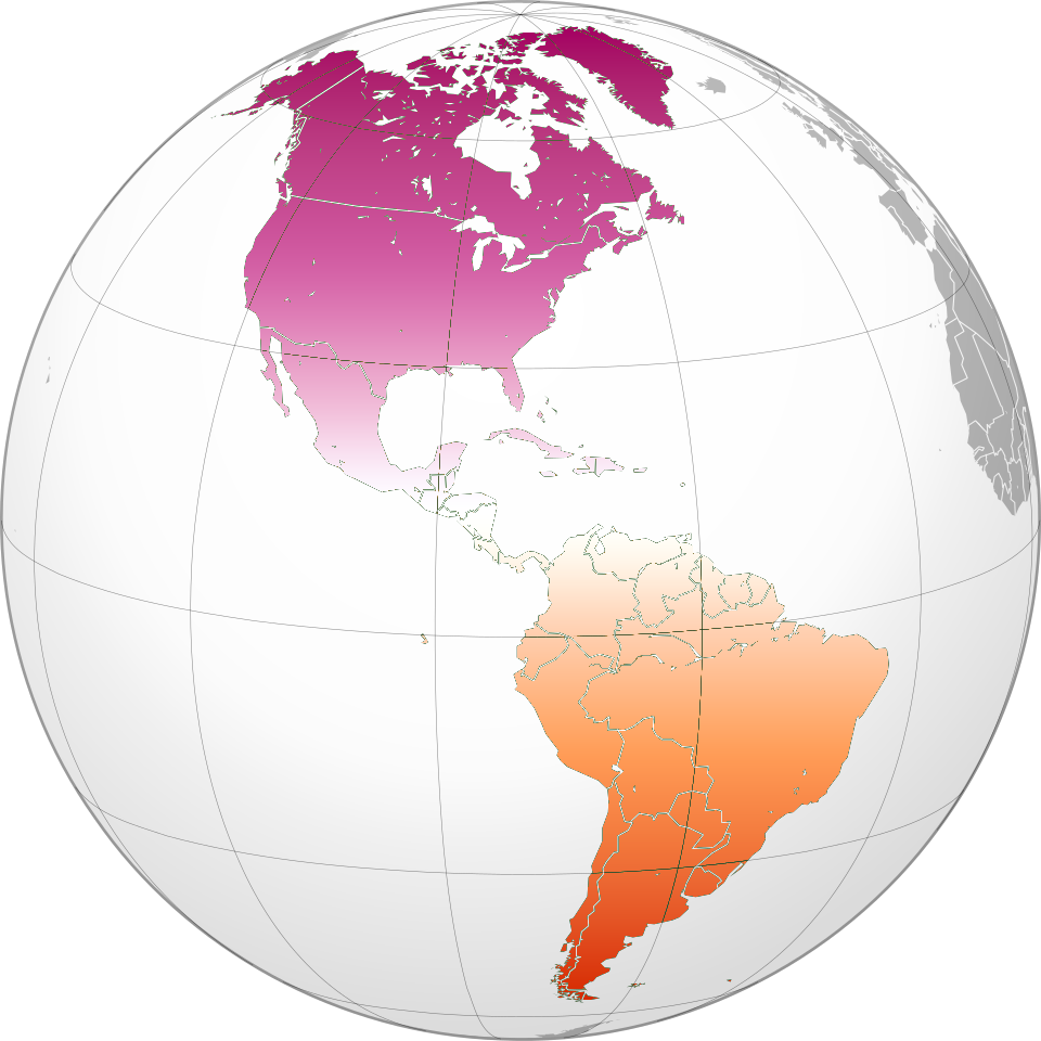 Detailed map showing the continents of North and South America on a globe.